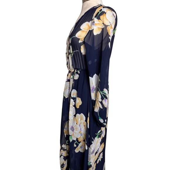 Maxi Navy Blue Floral Sheer A Style Sexy Romantic Feminine Bohemian flaw - Picture 5 of 15